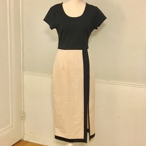 Elegant Black and Cream Midi Dress